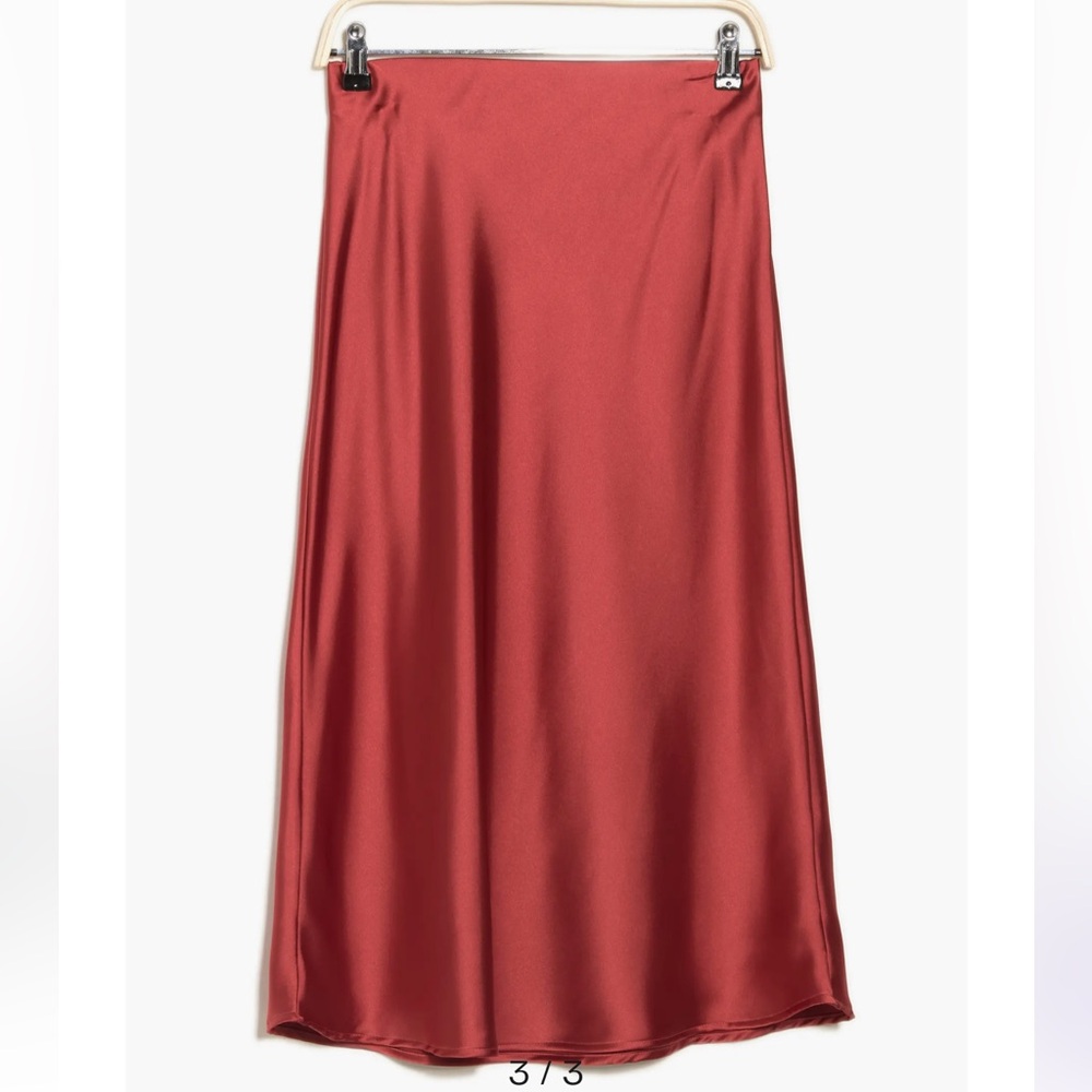 Satin Silk Midi Red Skirt